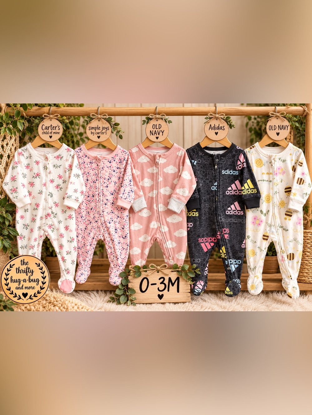 Baby Girl 0-3M Sleeper Bundle Carter’s Old Navy Adidas 5pc